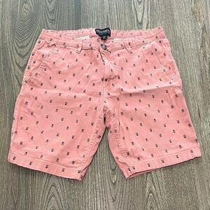 Knickerbocker Mens Chino Shorts Mid Rise ++Flex Stretch Skull Print Pink Size 34